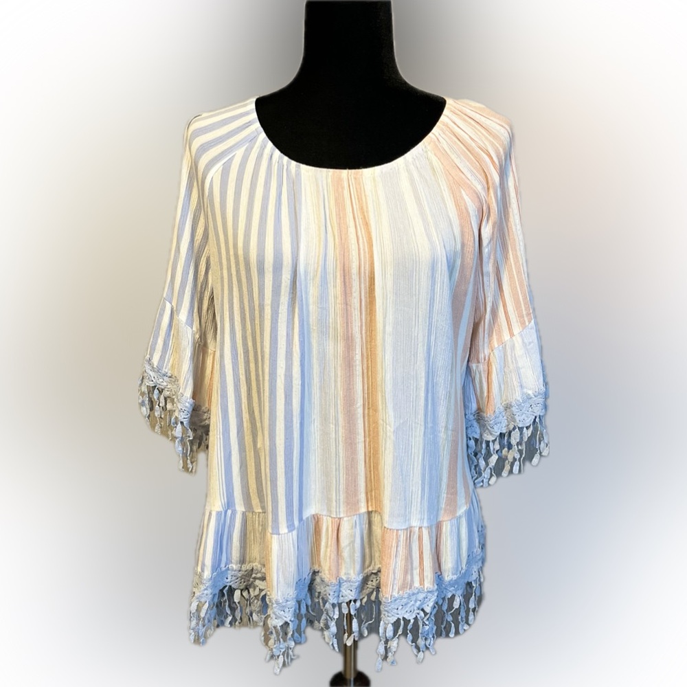 Ethyl Boho Resort Wear Pastel Striped Top size L